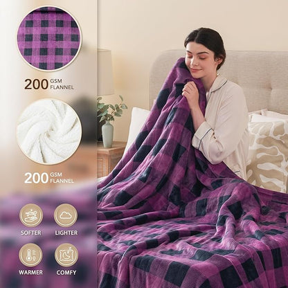 Homemate Electric Blanket Heated Queen Size - 84“x90“ Ultra Soft Cozy Flannel Heating Blanket with 10 Fast Heat Levels 8 Hours Auto Off Over-Heated Protection ETL Certification Keep Warm in Home