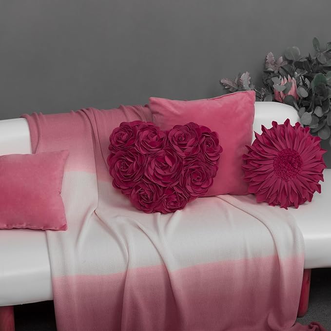 JWH Valentine's Day Throw Pillow Covers Decorative Flower Accent Pillow Cases Heart Shaped Cushion for Couch Living Room Bed Chair 14 x 16 Inches Rose Red