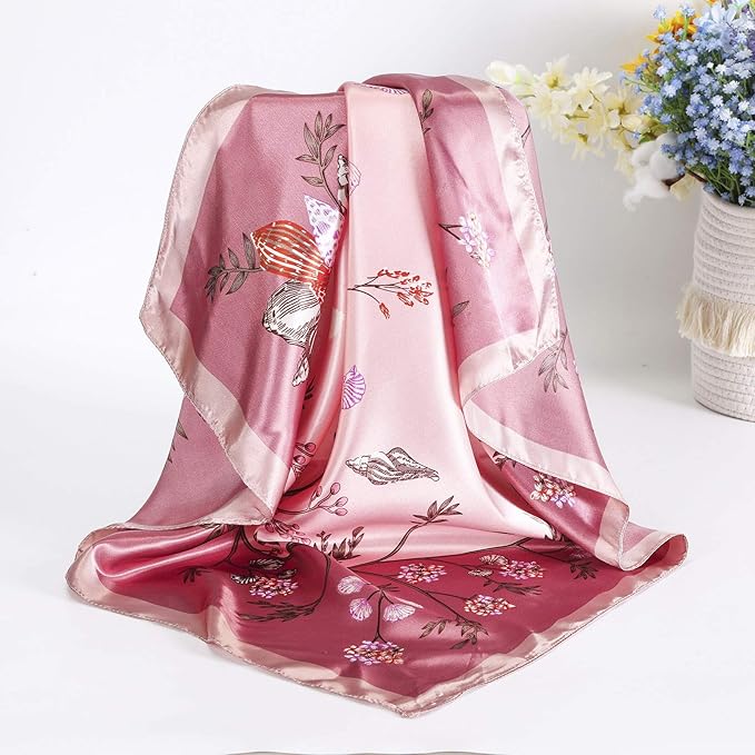 AWAYTR 35” Satin Large Square Head Scarves - 4PCS Silk Like Neck Scarf Hair Sleeping Wraps Satin Silk Scarfs for Women