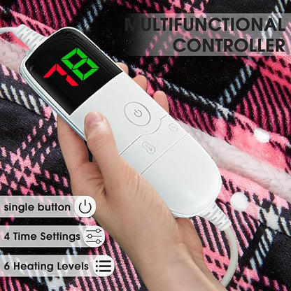 OCTROT Heated Blanket Electric, Twin Size 62X84, Heating Blanket with 10 Heating Levels & 8 Hours Auto Off, Pink Plaid Checkered Plaid Sherpa Blankets Warmer for Adults, Fast Heating Washable