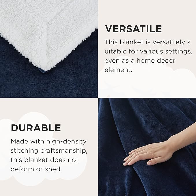 Bedsure GentleSoft Sherpa Fleece Throw Blanket for Couch - Thick and Warm Throw for Women and Men, Soft Fuzzy Plush Blanket for Winter, Non-Heated, Navy, 50x60 Inches
