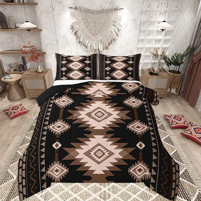 Feelyou Brown Black Western Bedding Set Toddler Size Southwestern Aztec Comforter Set Tribal Native American Indian Duvet Quilt