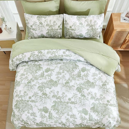 DJY Comforter Set Queen Size, Sage Green 7 Pieces Bed in a Bag Queen Botanical Comforters with Sheets Elegant Plants Print Soft Microfiber Reversible Complete Bedding Sets for All Season