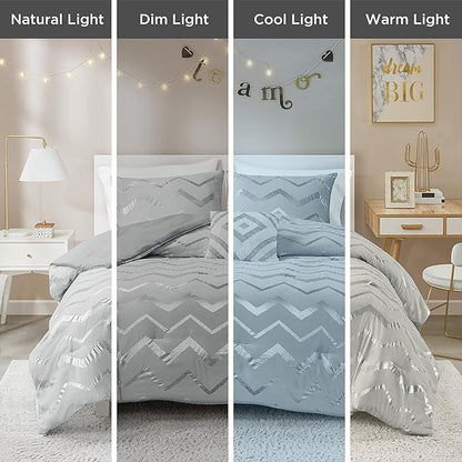 Codi Silver and Grey Bedroom Set, Gray Girls Bedding Comforter Sets Queen and Full Size, 4 Pieces for Women - All Seasons Warm