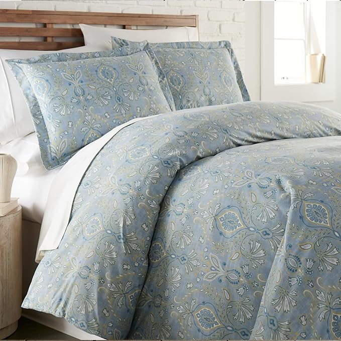 Southshore Fine Living, Inc. Paisley Grace Collection - Full/Queen Comforter Set, Premium Bedding, All-Season Down Alternative, Oversized 3-Piece Comforter Set, Full/Queen, Blue