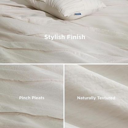 Bedsure Beige Oversized King Size Comforter Set - 4 Pieces Pinch Pleat Bed Set, Down Alternative Bedding Sets for All Season, 1 Comforter, 2 Pillowcases, 1 Decorative Pillow