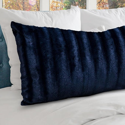 Cheer Collection Faux Fur Long Body Pillow - Accent Throw Pillow for Bed and Couch - Decorative Lumbar Pillow with Insert, Blue (18" x 40")