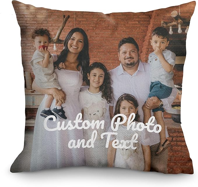 FrameStory Custom Personalized Pillow with Photos and Text, Fully Customizable with Your Pictures and Message, Home Decor Pillow with Case, Cover; 16" x 16", 1-Sided Printing, Printed in The USA