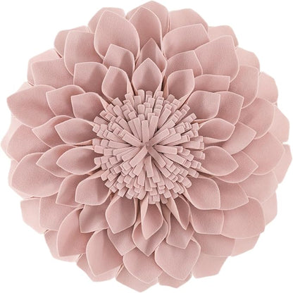 JWH Handmade 3D Flower Throw Pillow Covers Aesthetic Decorative Round Dahlia Accent Pillow Cases Soft Velvet Pillowcase Stereo Cushion for Bed Couch Bedroom Decor Sham 14 Inch Dusty Pink