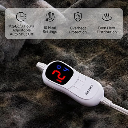 Guohaoi Heated Blanket Electric Throw, Soft Faux Rabbit Fur Electric Blanket with 10 Heating Levels 5 Sitting Timer Auto Off, Cozy Warm Heating Blankets, Machine Washable(72"×84" Dark Grey)