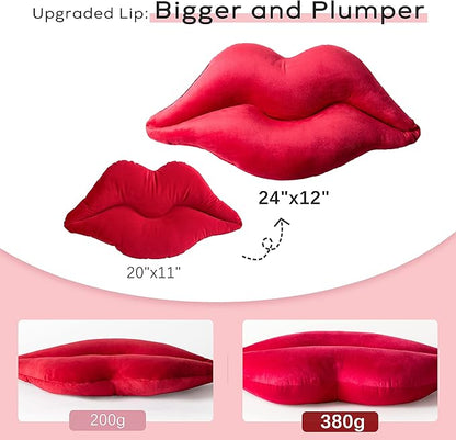 Ashler Lips Throw Pillows Smooth Soft Velvet Insert Included, Lip Shaped Pillow for Bed Living Room, Dark Red, 24 X 12 inches