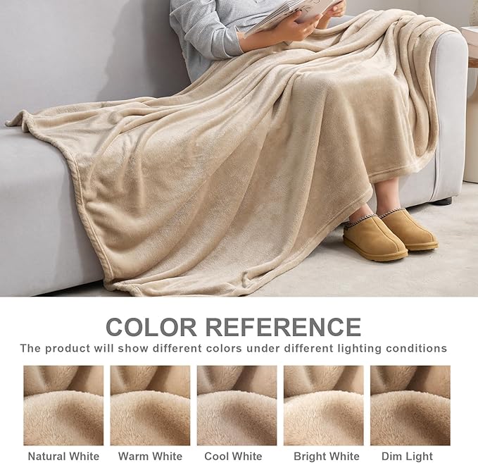 Hansleep Fleece Light Camel Full Blanket, Super Soft Flannel Fuzzy Plush Cozy Blanket for All Seasons, Light Camel, Full 84x90 Inches