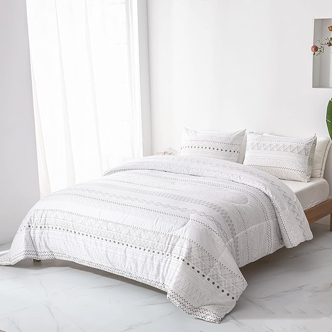 White Geometric Comforter Sets Queen, Boho Bedding Aztec Striped Arrow Pattern,Lightweight Soft Microfiber Down Alternative Comforter Bed Set