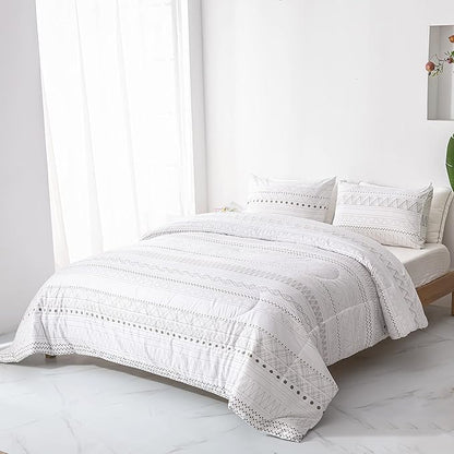 White Geometric Comforter Sets Queen, Boho Bedding Aztec Striped Arrow Pattern,Lightweight Soft Microfiber Down Alternative Comforter Bed Set