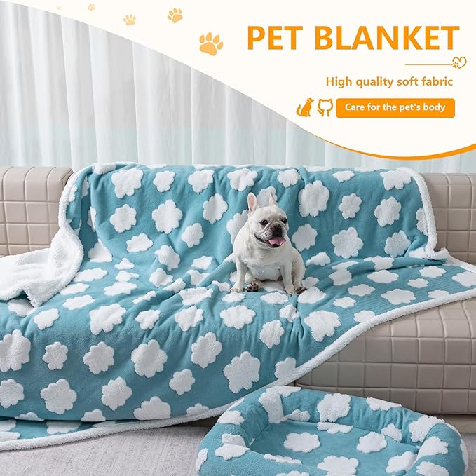 Waterproof Pet Blanket,Dog Blue Dog Blankets for Bed Covers Couch Sofa Stylish Jacquard Pets Throw Blankets for Puppy Cats Washable Reversible Furniture Protection Covers (Blue Cloud,M)