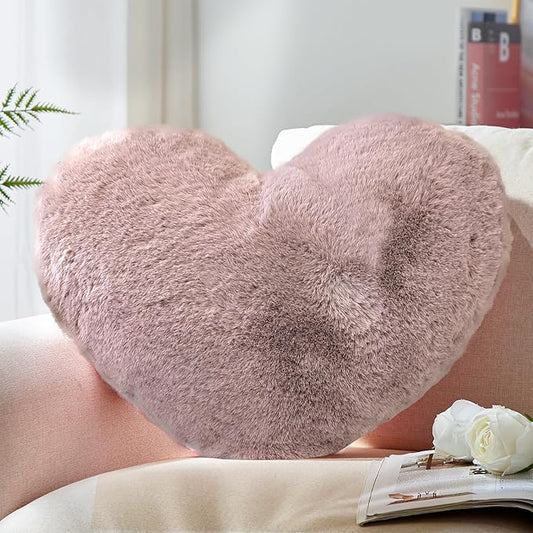 YRXRUS Heart Pillow, Dusty Pink Heart Pillows, Love Pillow Gifts, 14X17 Inch Large Heart Shaped Pillows, Faux Rabbit Fur Coquette Room Decor Throw Pillows, Living, Bedroom, Indoor Outdoor