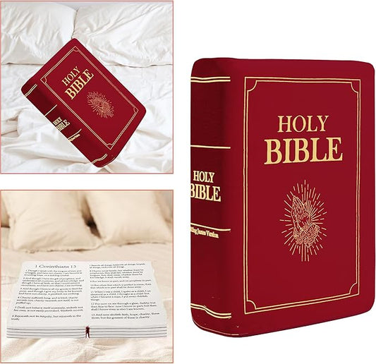 Bible Pillow Book Plush That Opens, for Teens Adults Christian Gifts, Cozy Faith Bible Pillow (Red)