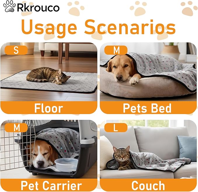 Three Piece Pet Blanket Set for Dogs Cats Soft Comfy Puppy and Kittens Bed Blanket Fluffy Fleece Pets Throw with Cute Patterns (Small 24x16 inch, Gray Dots)