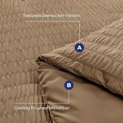 HYMOKEGE Brown Twin XL Comforter Set Seersucker 5 Pieces, All Season Luxury Bed in a Bag for Bedroom, Bedding Set with Comforter, Sheets, Pillowcase & Sham
