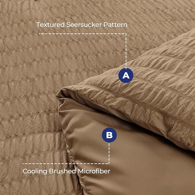 HYMOKEGE Brown King Size Comforter Set Seersucker 7 Pieces, All Season Luxury Bed in a Bag for Bedroom, Bedding Set with Comforter, Sheets, Pillowcases & Shams
