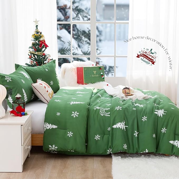 COTTEBED Christmas Tree Comforter Sets Twin/Twin XL Size, Soft Polycotton Reindeer Elks Bedding Down Alternative Comforters for Kids Children Boys Girls Teen College Dorm Signal Bed