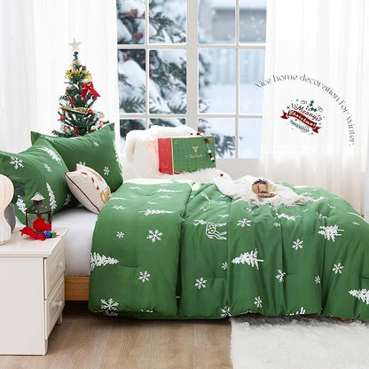 COTTEBED Christmas Tree Comforter Sets Twin/Twin XL Size, Soft Polycotton Reindeer Elks Bedding Down Alternative Comforters for Kids Children Boys Girls Teen College Dorm Signal Bed