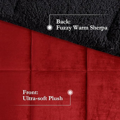 Woolrich Reversible Comforter Set Ultra Soft Plush to Sherpa, Down Alternative, Cold Weather Winter Warm Bedding, with Matching Sham, Decorative Pillow Red/Black Full/Queen 4 Piece