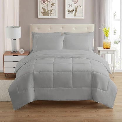 King Size Comforter Set with Sheets - 7-Piece Bedding Collection - 1 Comforter, 1 Fitted Sheet, 1 Flat, 4 Pillowcases - Deep Pocket - Soft & Breathable Premium Quality - Ideal for All Seasons, Silver