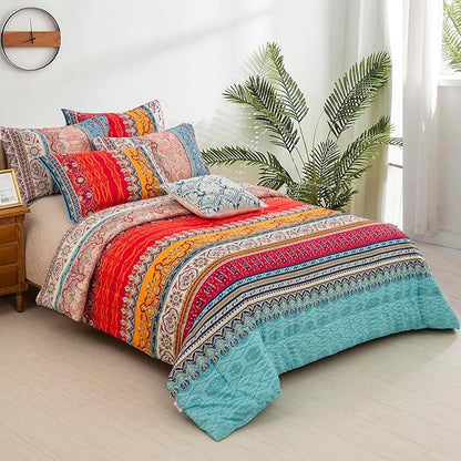Goodidea Striped Bohemian Comforter Set King Size 3 Pieces Boho Hippie Geometric Bedding Set Soft Breathable Reversible Microfiber Boho Comforter with 2 Pillowcases(20"x36")