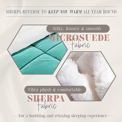 Elegant Comfort Super Soft Sherpa Comforter 3-Piece Set Premium Quality, Heavy Weight Reversible Down Alternative Micro-Suede, Sherpa Comforter, Queen, Tropical Teal