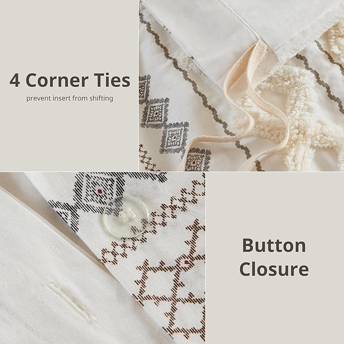 INK+IVY Imani 100% Cotton Duvet Mid Century Modern Design, All Season Comforter Cover Bedding Set, Matching Shams, Full/Queen, Ivory Chenille Tufted Accent 3 Piece