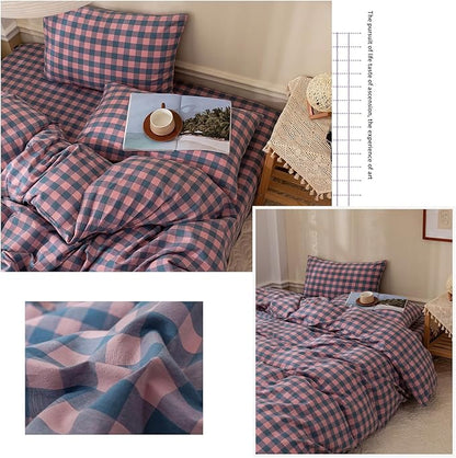 HighBuy Purple Gingham Comforter Set Twin XL,Vintage Boho Gingham Comforter with 2 Pillowcases,Farmhouse Bedding Set Fluffy Checkered 3 Pieces with Geometric Plaid Grid Pattern