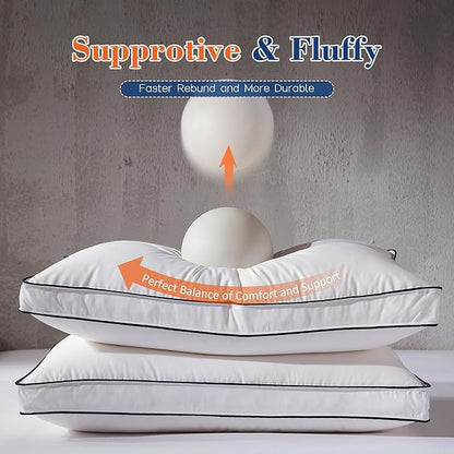 Decroom Goose Feather Down Fiber Pillows King Size Set of 2, Soft Pillows for Luxury Hotel Quality Gusseted Pillow 2 Pack, Bed Pillows for Sleeping, Breathable, Fluffy for Side, Back Sleepers