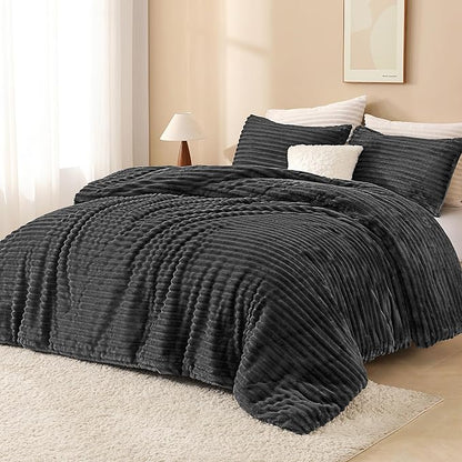 Andency Dark Grey Full Comforter Set, 3 Pieces Fleece Comforter Set for Full Size Bed, Soft Warm Fluffy Fuzzy Gray Bedding Set for Winter (1 Comforter & 2 Pillowcases)