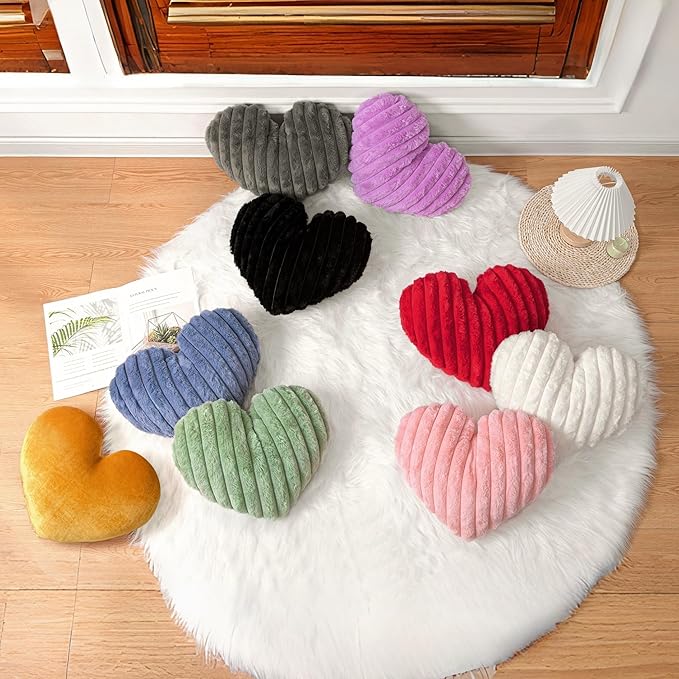 16 Inch Heart Pillow Cute Soft Decorative Throw Pillows, Heart Shaped Fluffy Faux Fur Pillows Cushions for Couch Sofa Bed Bedroom Room Home Decor Aesthetic (2, Red, Medium-16 x13)