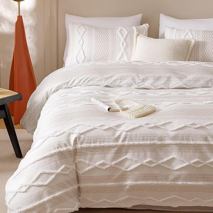 Houseri Tufted Comforter Set Full Beige Jacquard Bedding Sets