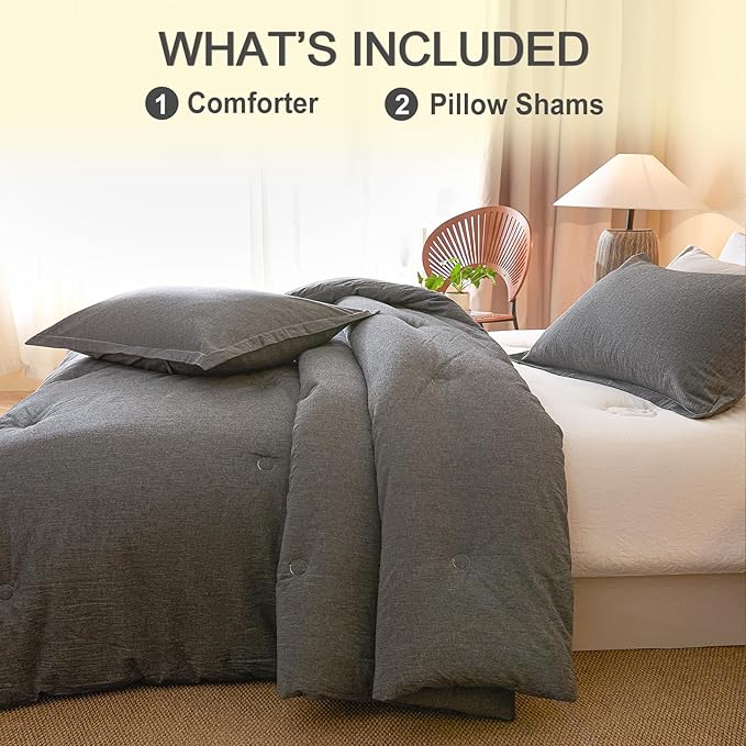 100% Cotton Comforter Set King Size – Reversible Yarn-Dyed Design, Soft Washed Cotton on Both Sides, Lightweight All-Season Bedding, Machine Washable(Black Grey, 104”x90”)
