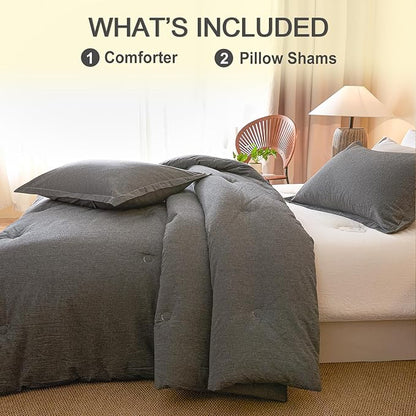 100% Cotton Comforter Set King Size – Reversible Yarn-Dyed Design, Soft Washed Cotton on Both Sides, Lightweight All-Season Bedding, Machine Washable(Black Grey, 104”x90”)