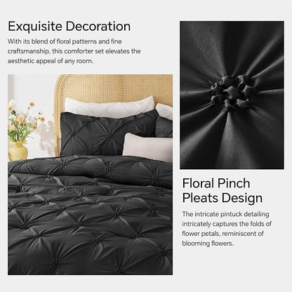 BEDELITE Black Twin Comforter Set - 2 Peices Boho Pintuck Bedding Comforter Sets, Lightweight Soft & Warm Twin Bedding Sets with 1 Pillowcase for All Season