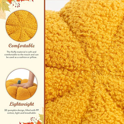 Kajaia 1 Pcs Pumpkin Pillow Plush 11 x 9.5 Inch 3D Cushion Fall Decorations Simulated Stuffed Throw Pillows for Halloween Thanksgiving Bedroom Sofa Couch Supplies (Yellow)