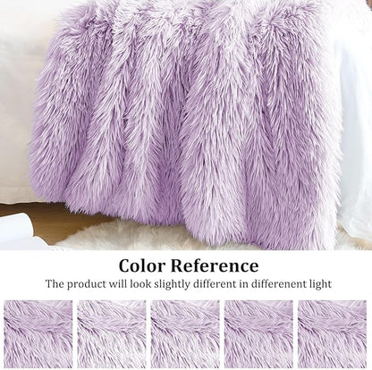 JONIYEAR Extra Large Decorative Fluffy Faux Fur Blanket Queen Size 80" x 90", Soft Luxury Lightweight Furry Blankets, Solid Cozy Shaggy Plush Thick Warm Fuzzy Blankets for Winter Bed Couch, Purple