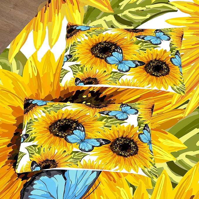 Tailor Shop Yellow Comforter Sets Full Size Girls Sunflower Bedding Set Butterfly Comforter for Kids Women with 1 Comforter 1 Pillowcase
