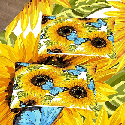 Tailor Shop Yellow Comforter Sets Full Size Girls Sunflower Bedding Set Butterfly Comforter for Kids Women with 1 Comforter 1 Pillowcase