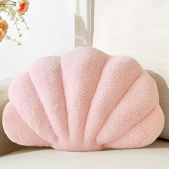 Seashell Throw Pillows Shell Shaped Pillow Light Pink Sea Shell Pillows for Bed Seashell Decorative Pillow Soft Plush Pillow Sea Couch Decoration(18 X 13 inch)
