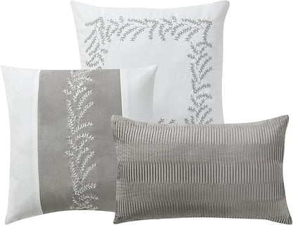 King Size Comforter Set 7-Piece Embroidered Faux Suede Bedding – Soft, Elegant & Complete Bedding Set with 1 Comforter, 2 Pillow Shams, 1 Bed Skirt, and 3 Decorative Throw Pillows, King, White