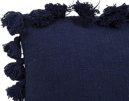 Creative Co-Op Navy Blue Square Cotton Pillow with Tassels