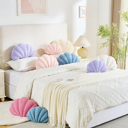 Shell Pillow Seashell Decorative Pillow Blue Beachy Coastal Shell Shaped Throw Pillows 18x13 Inch Soft Ocean Beach Sea Shell Plush Pillows Cushion for Bed Couch Living Sofa Room Decor