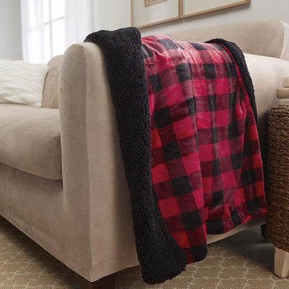 Genteele Sherpa Throw Blanket Super Soft Reversible Ultra Luxurious Plush Blanket, 50 x 60 inches, Buffalo Check Red/Black