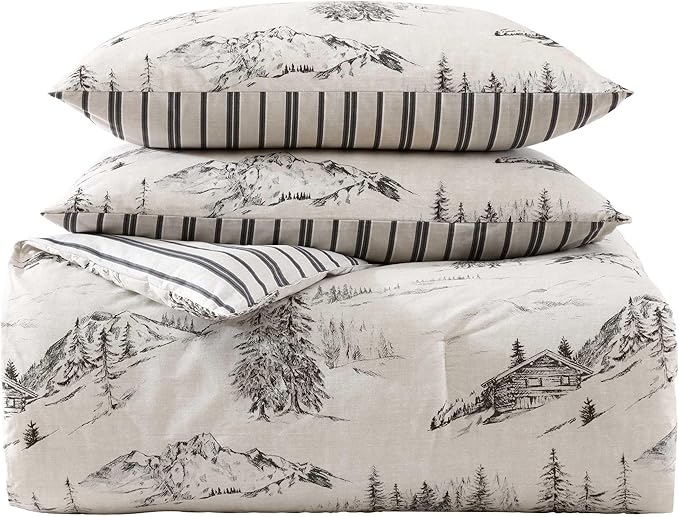 Eddie Bauer - Full/Queen Comforter Set, Reversible Bedding with Matching Sham(s), Super Soft and Cozy Home Decor (Rocky Mountain Cabin Grey, Queen)