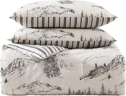 Eddie Bauer - Full/Queen Comforter Set, Reversible Bedding with Matching Sham(s), Super Soft and Cozy Home Decor (Rocky Mountain Cabin Grey, Queen)